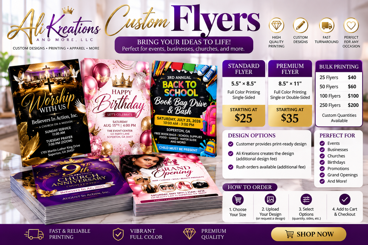 Ali Kreations and More custom flyer printing